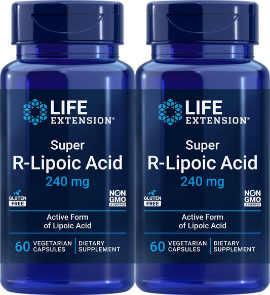Life Extension Super R-Lipoic Acid 240 mg bottle front view for potency.