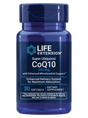 Life Extension Super Ubiquinol CoQ10 bottle on table, highlighting easy daily energy support.