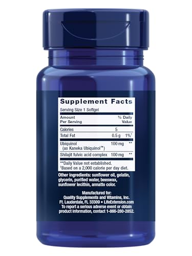 Life Extension Super Ubiquinol CoQ10 softgels pack presented for convenient daily energy.