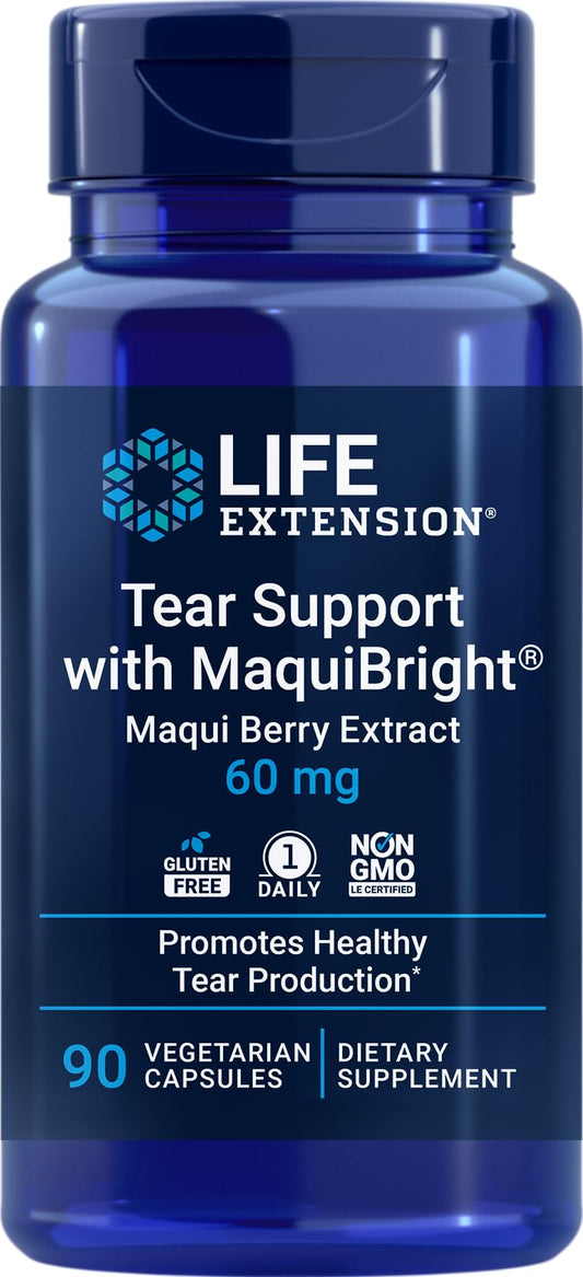 Life Extension Tear Support MaquiBright bottle promotes healthy tear production for day-long comfort.