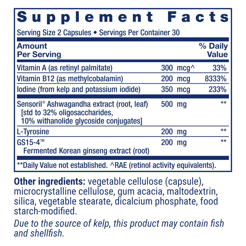 Life Extension Thyroid Support Complex capsules closeup shows gluten-free capsules.