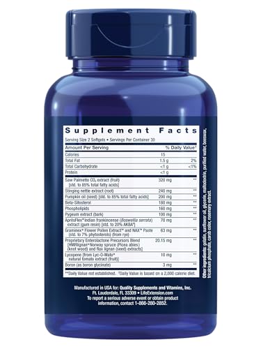 Life Extension Ultra Prostate Formula capsules on white background demonstrate daily urination support