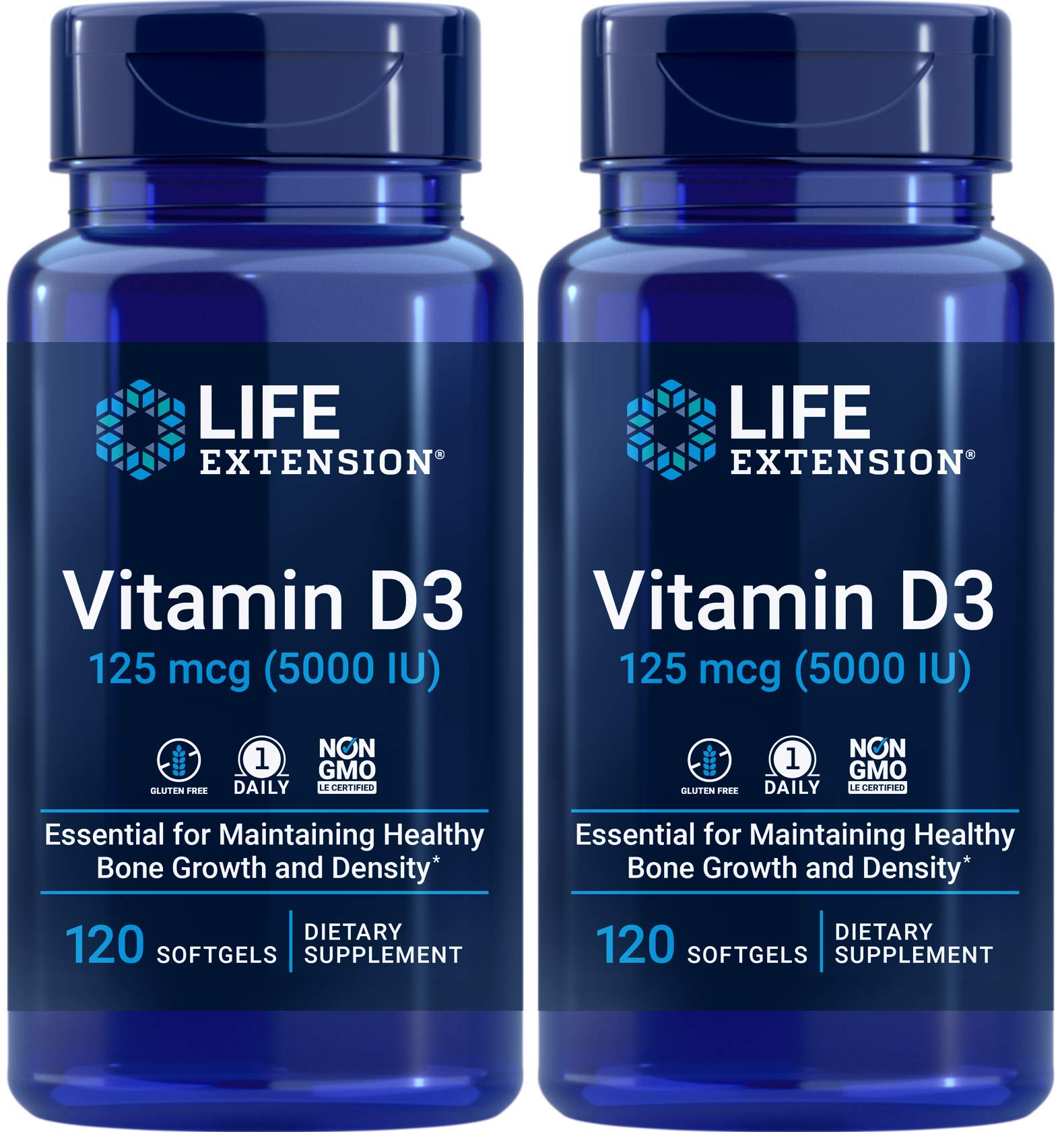 Life Extension Vitamin D3 5000 IU bottle label indicating a 240-day supply