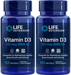 Life Extension Vitamin D3 5000 IU bottle label indicating a 240-day supply
