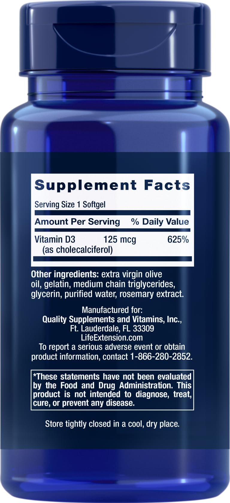 Life Extension Vitamin D3 softgels ready to take, easy daily dose