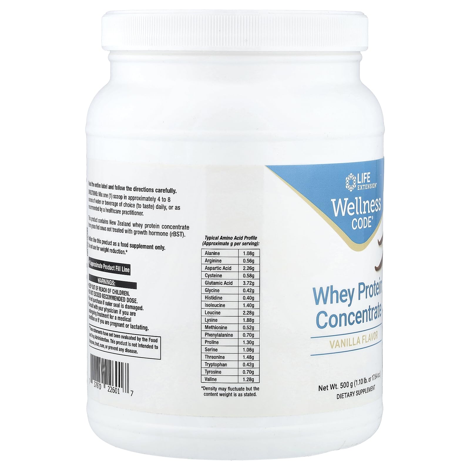 Life Extension Wellness Code Whey Protein Vanilla powder ready to mix after workouts