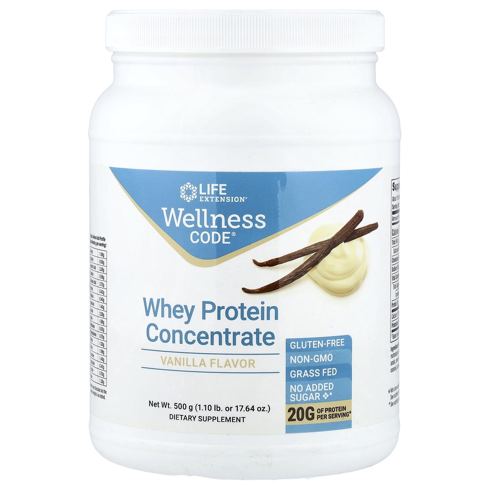 Life Extension Wellness Code Whey Protein Vanilla tub for muscle support and immune health