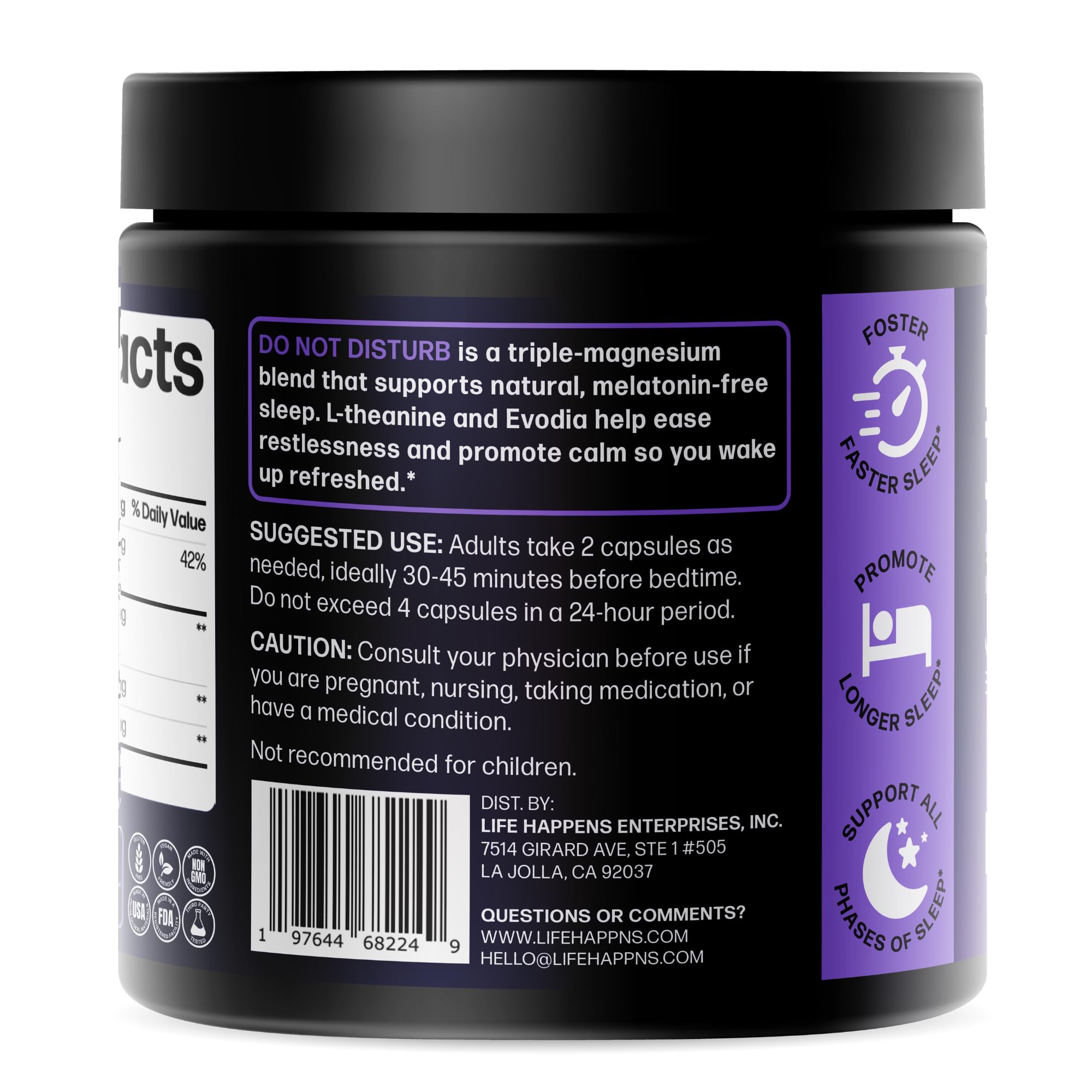Packaging box and bottle layout for convenient nightly dosing.