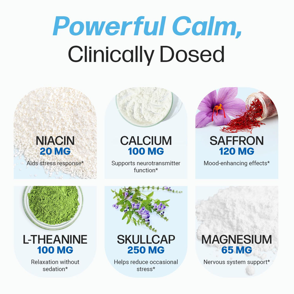 Life Happns L-Theanine capsule conveys calm focus.