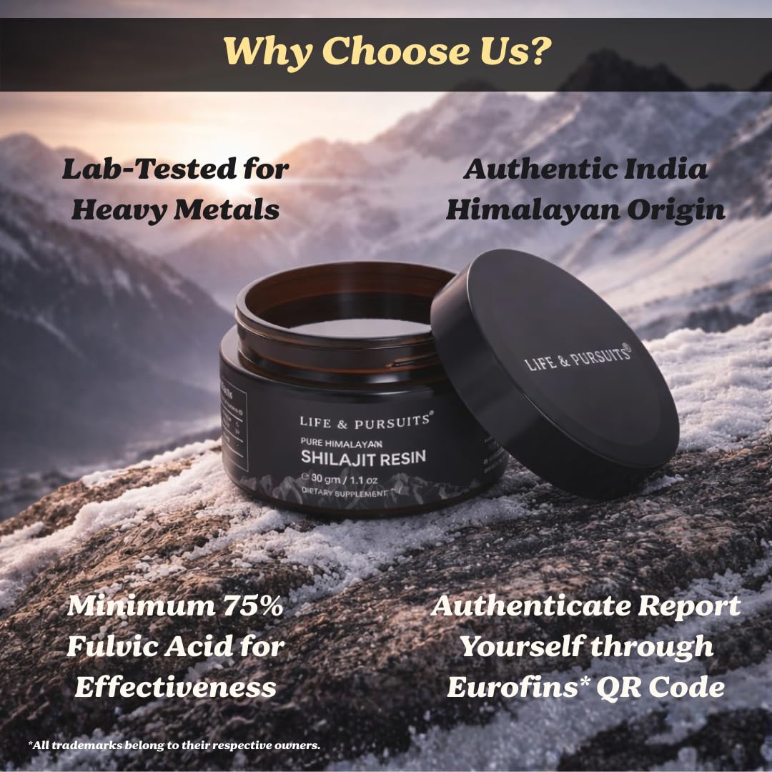 Life & Pursuits Shilajit resin spoon measures a pea-sized dose for easy use.