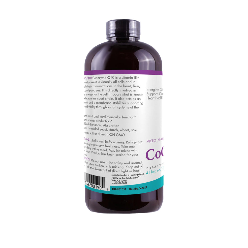 Life Solutions CoQ10 health benefits icons—antioxidant support possible.