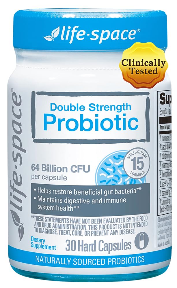 Life-Space Double Strength probiotic bottle front view for daily digestive balance.