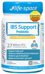 Life-Space IBS Support Probiotic bottle front with 27 Billion CFU for gut balance.