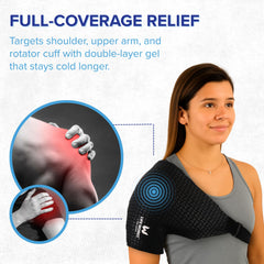 LIFE WORKS Shoulder Ice Gel Pack back view highlights reversible design for left or right shoulder.