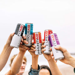 LIFEAID 12 oz FITAID can graphic highlighting nutrition