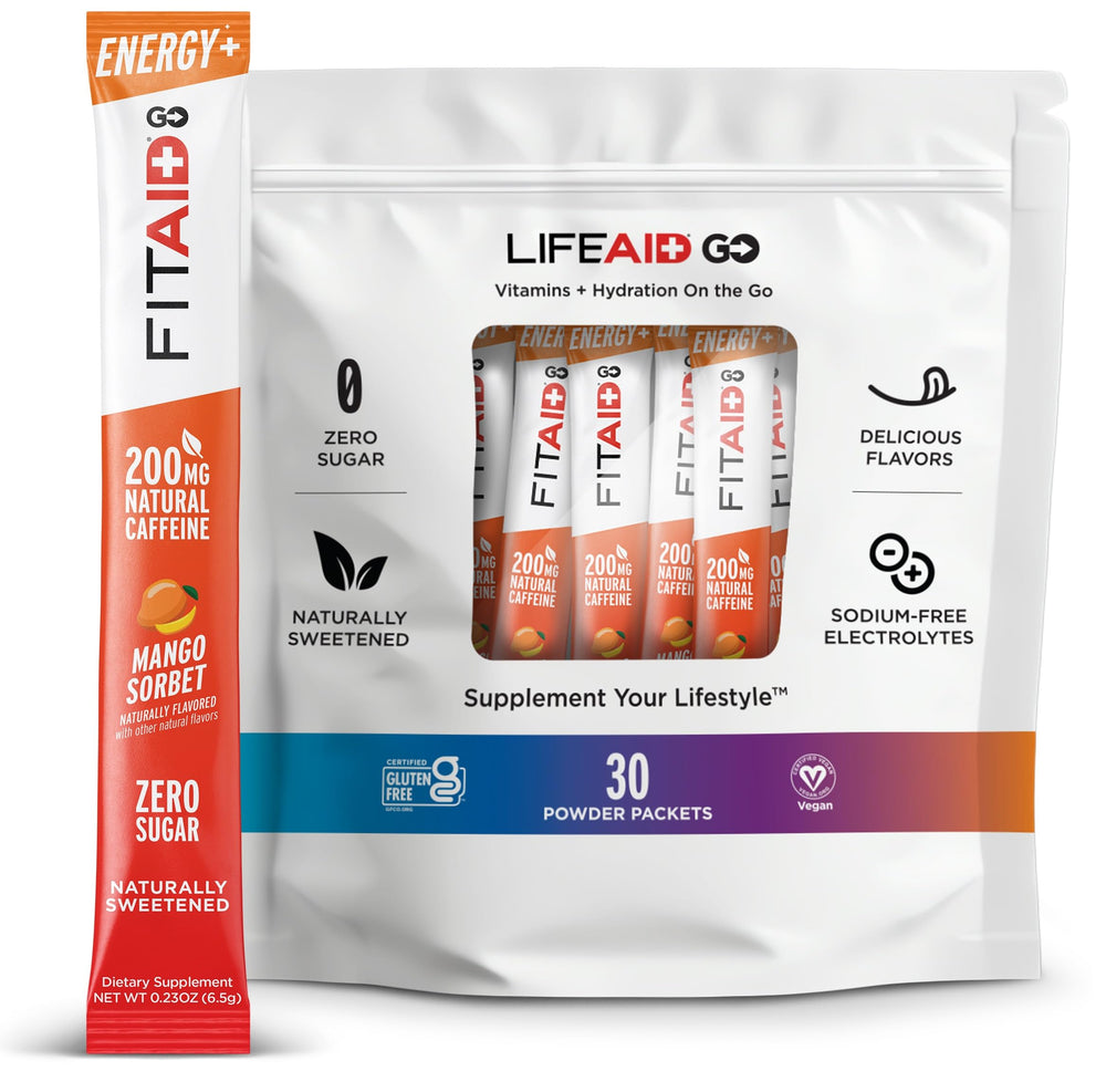 LIFEAID FITAID Energy GO Mango Sorbet packet for on-the-go energy