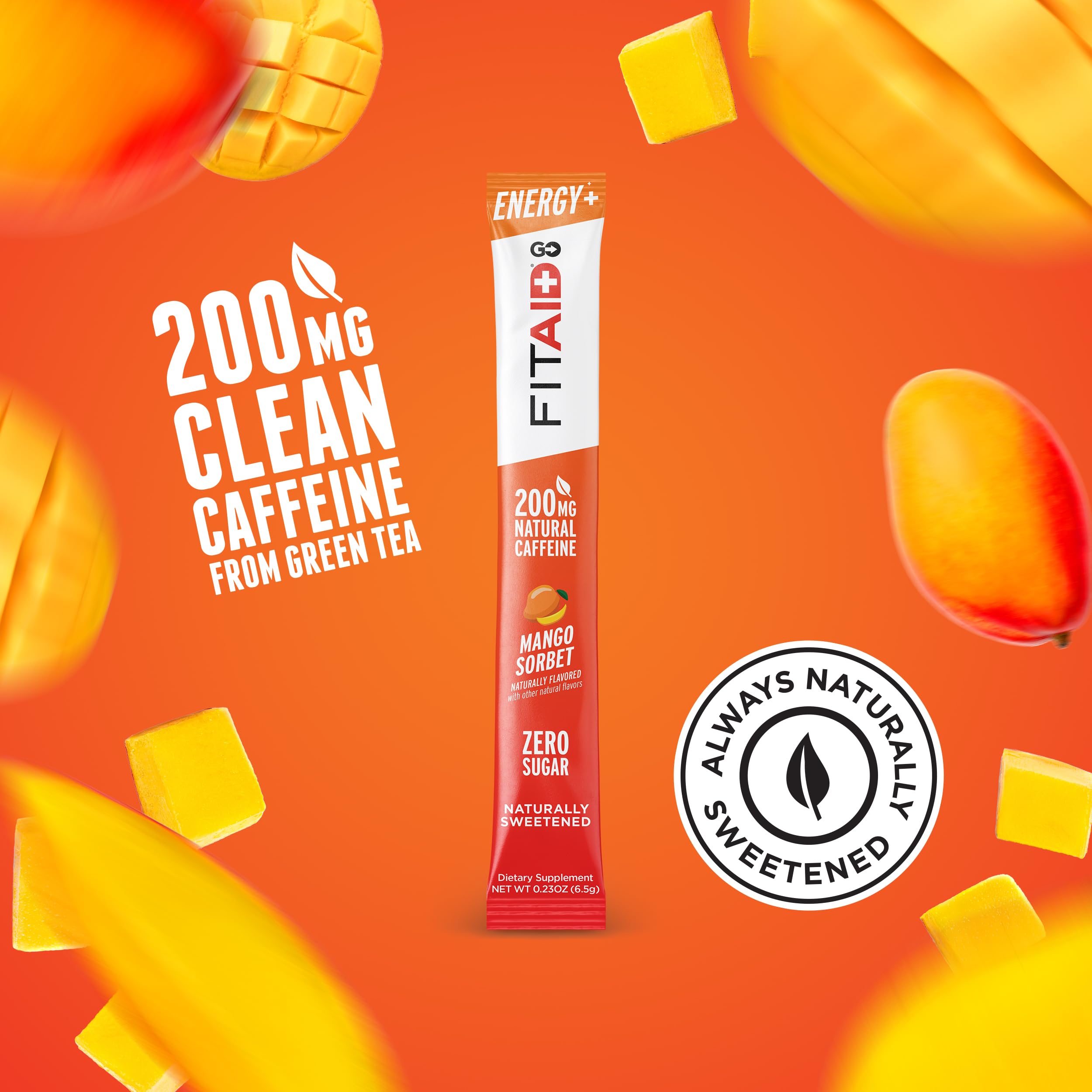 LIFEAID FITAID Energy GO powder mixed in water showing mango flavor