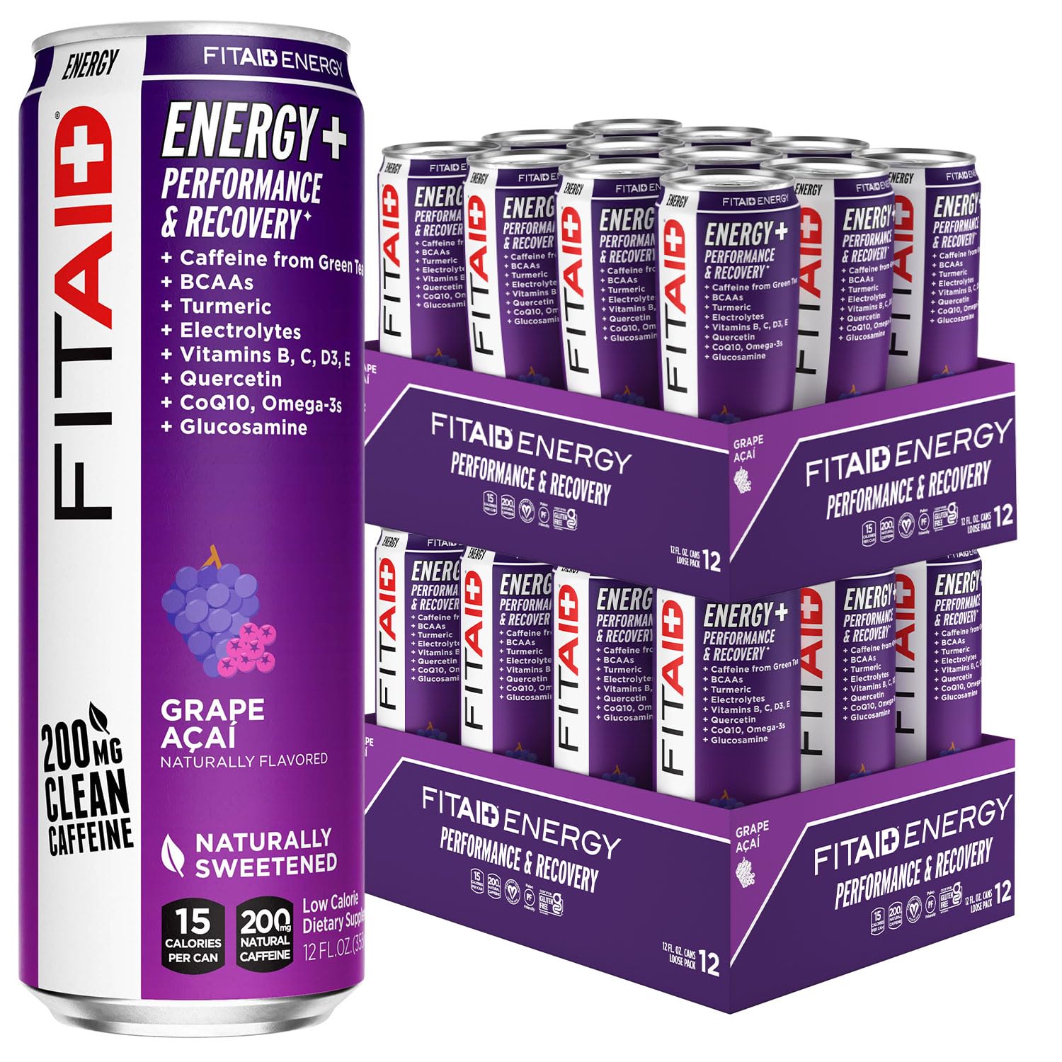 LIFEAID FITAID Energy Grape Açai bottle fuels workouts with clean energy.