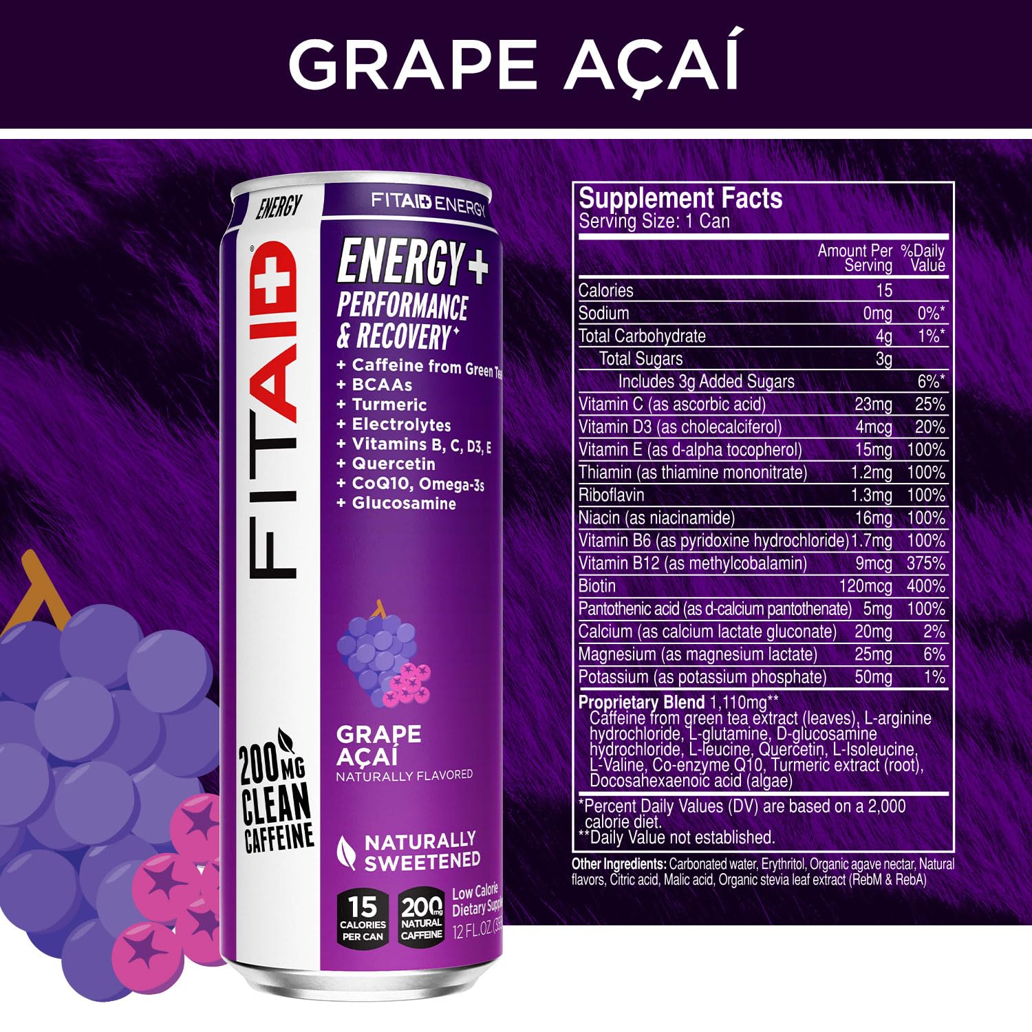 LIFEAID FITAID Energy Grape Açai being poured supports quick hydration.