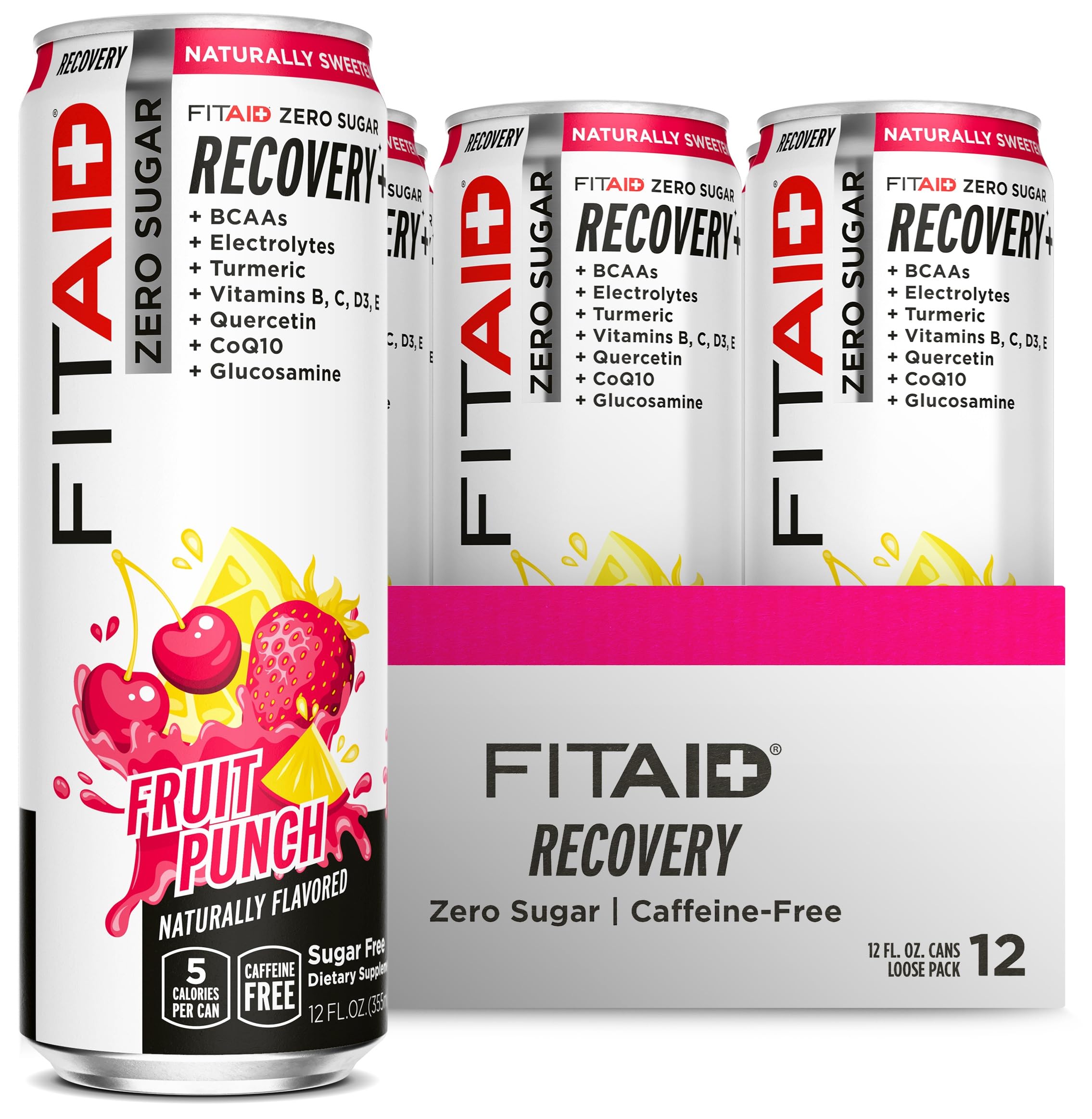 Lifeaid Fitaid Recovery Drink bottle, fruit punch flavor, zero sugar.