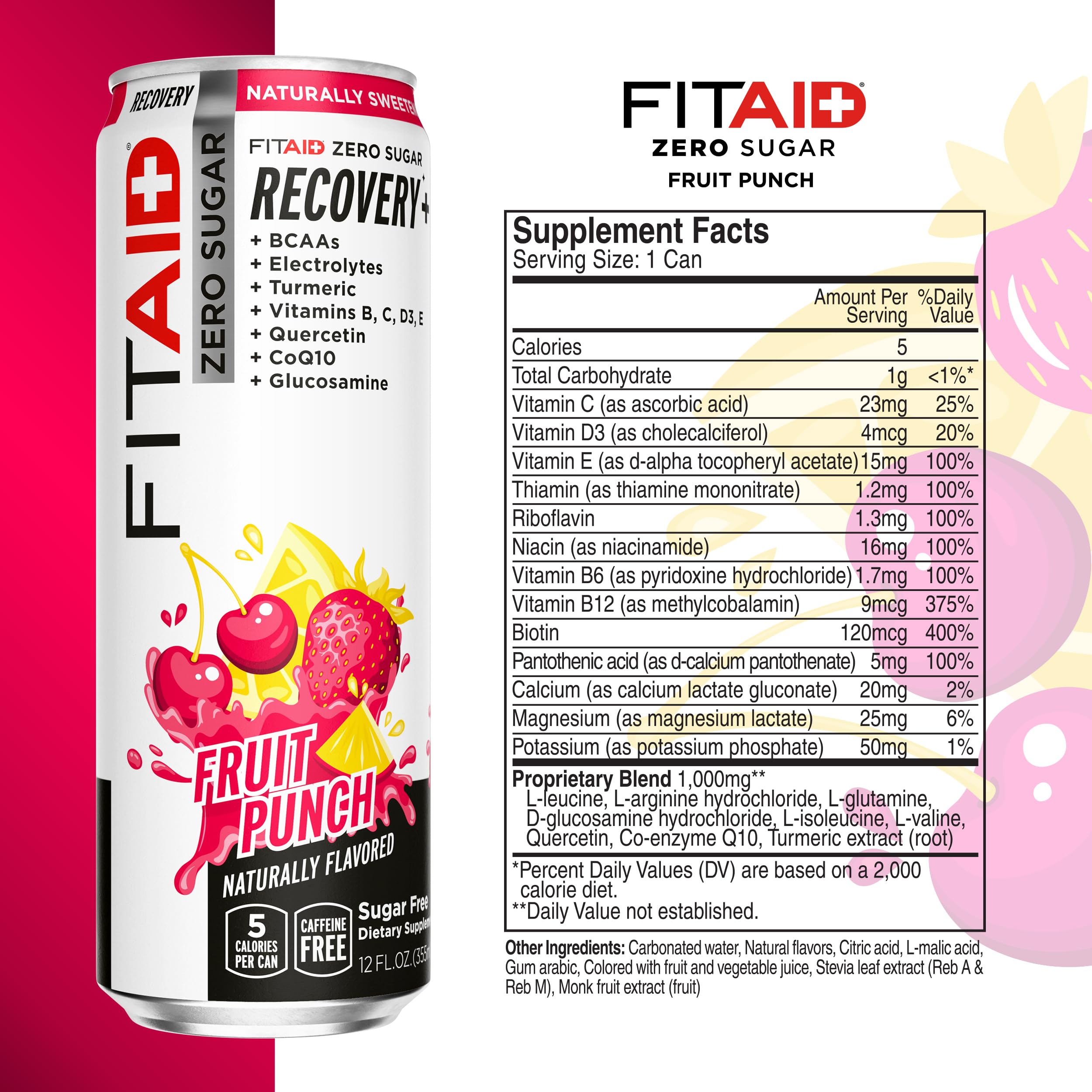 Lifeaid Fitaid Recovery Drink being poured, fruit punch flavor.