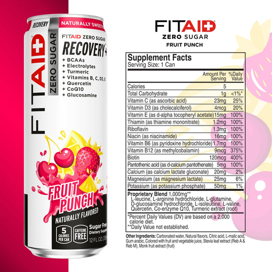Lifeaid Fitaid Recovery Drink being poured, fruit punch flavor.