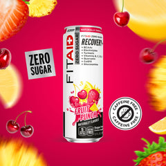 Kitchen scene with Lifeaid Fitaid Recovery Drink near ingredients.