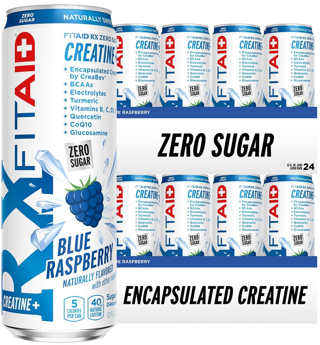 LIFEAID FITAID RX Zero Sugar blue raspberry bottle front with clean label and all-in-one recovery.