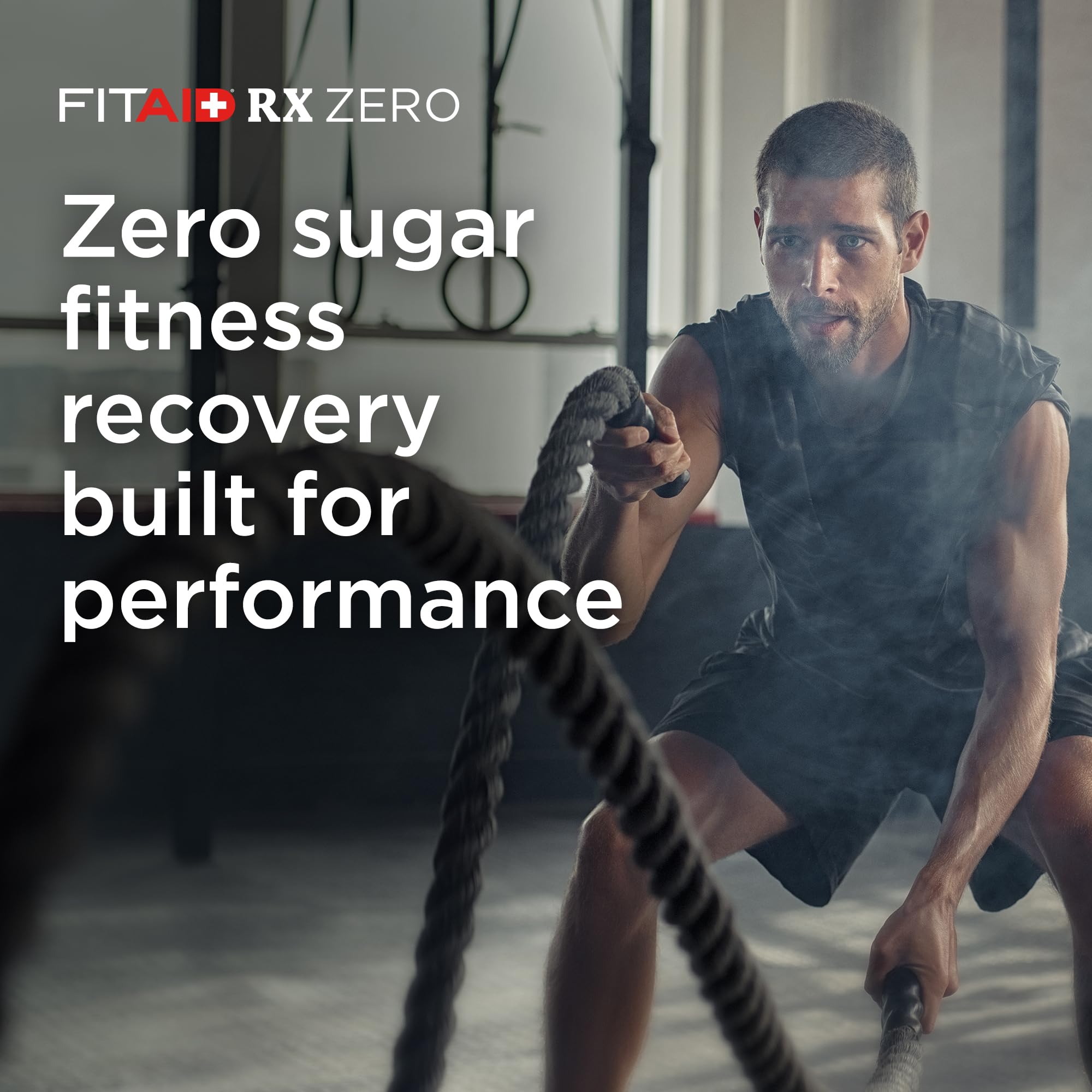 LIFEAID FITAID RX Zero Sugar bottle beside shaker and gym setup