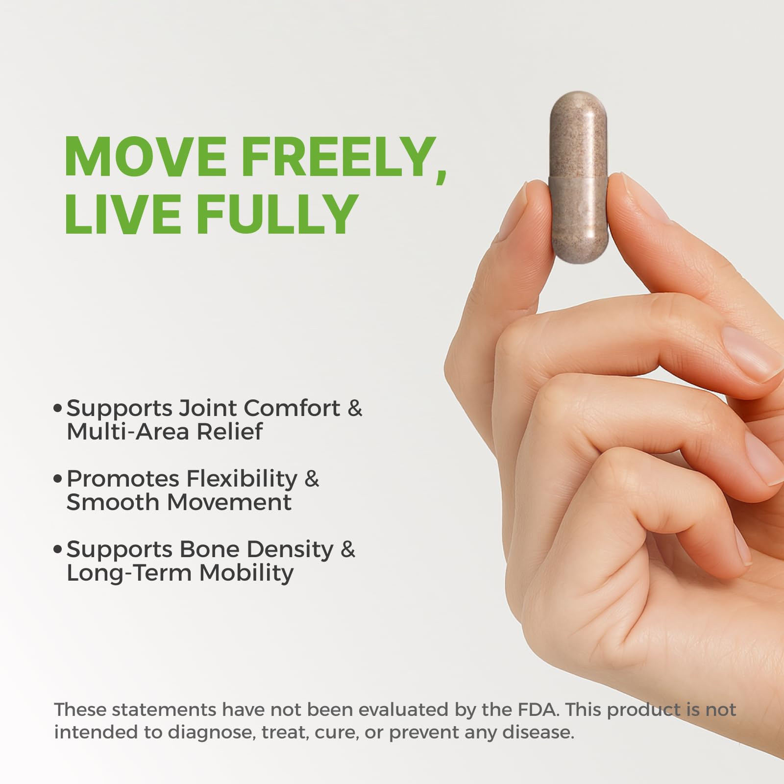 LifeBay vegan capsules close-up highlighting plant-based formula for everyday flexibility.