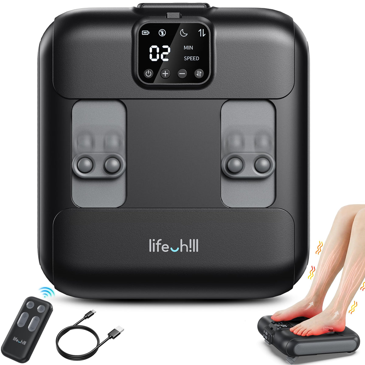 LifeChill cordless foot massager with remote control for easy operation