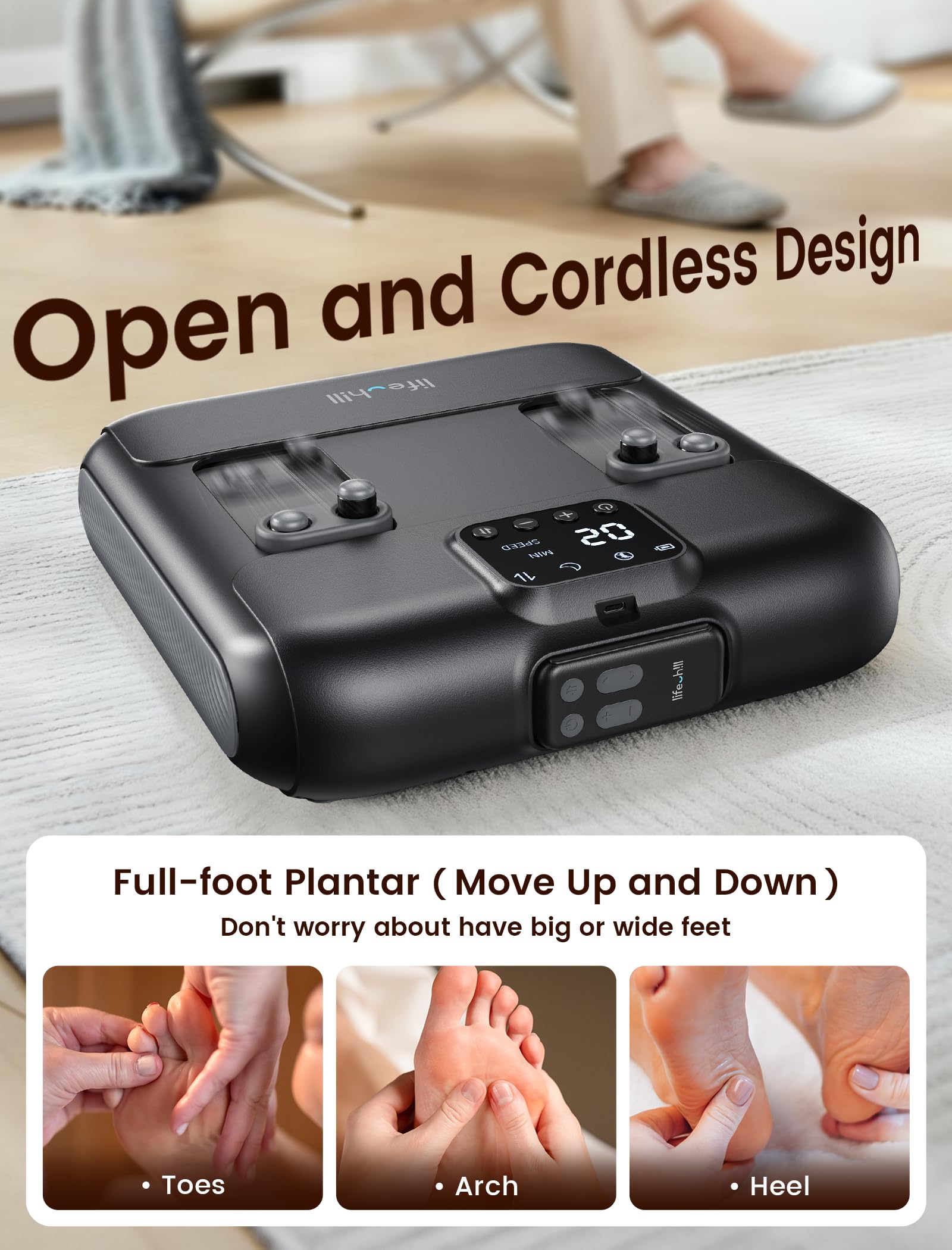 Open-design foot massager reduces constraints and cleans easily