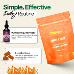 Life Cykel daily wellness routine with bottle and gummies for vitality