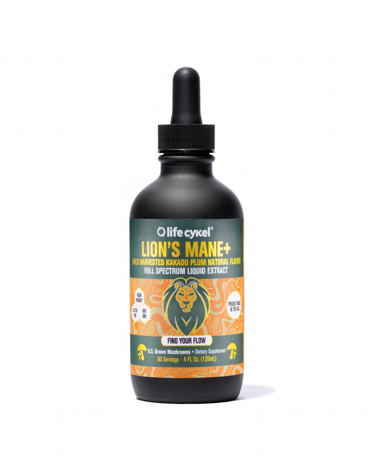 Life Cykel Lion's Mane bottle with dropper for mental clarity.