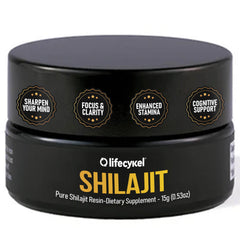Life Cykel Shilajit Resin drops in warm water for easy daily dissolve.