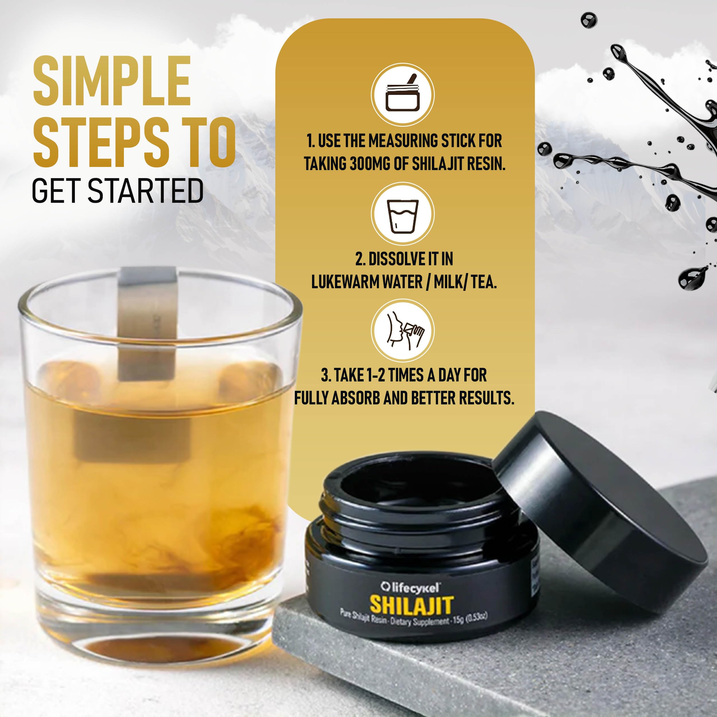 Life Cykel Shilajit resin in coffee illustrates a seamless morning ritual.