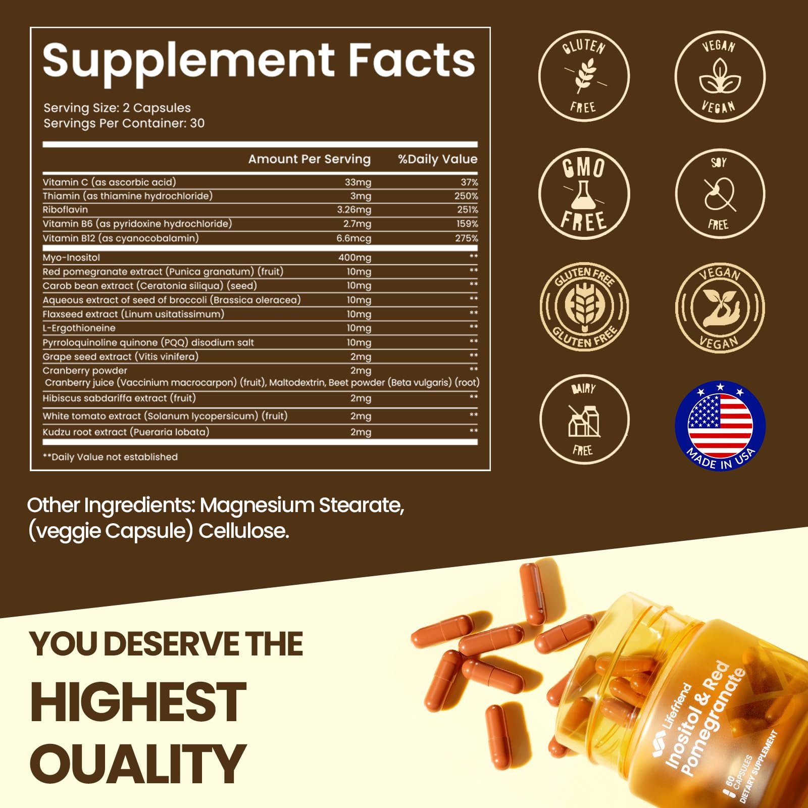 LIFEFRIEND represents a 17-in-1 complex with pomegranate and PQQ ingredients.