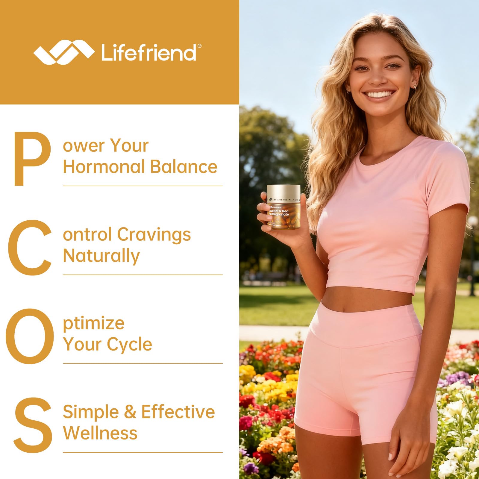 LIFEFRIEND vegan capsules indicating clean, GMO-free formulation.