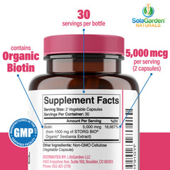 LifeGarden Naturals organic biotin label highlights USDA organic, plant-based sourcing.