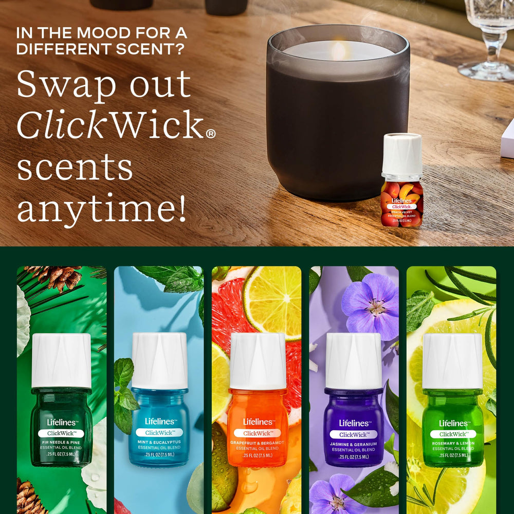 Lifelines ClickWick diffuser base insertion shows easy scent swap with Lifelines diffusers
