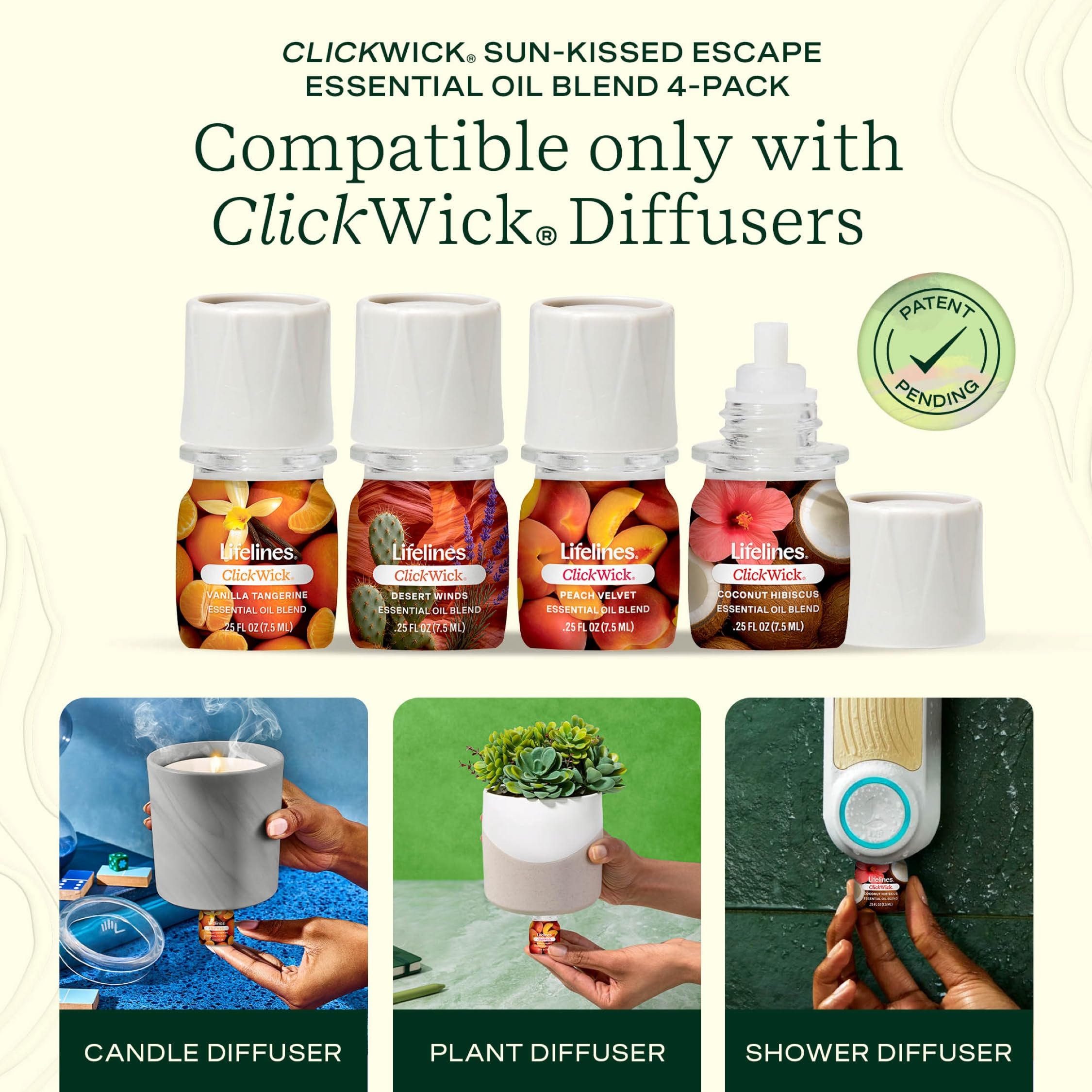 Lifelines ClickWick Sun-Kissed Escape peach velvet bottle fills spaces with uplifting warmth