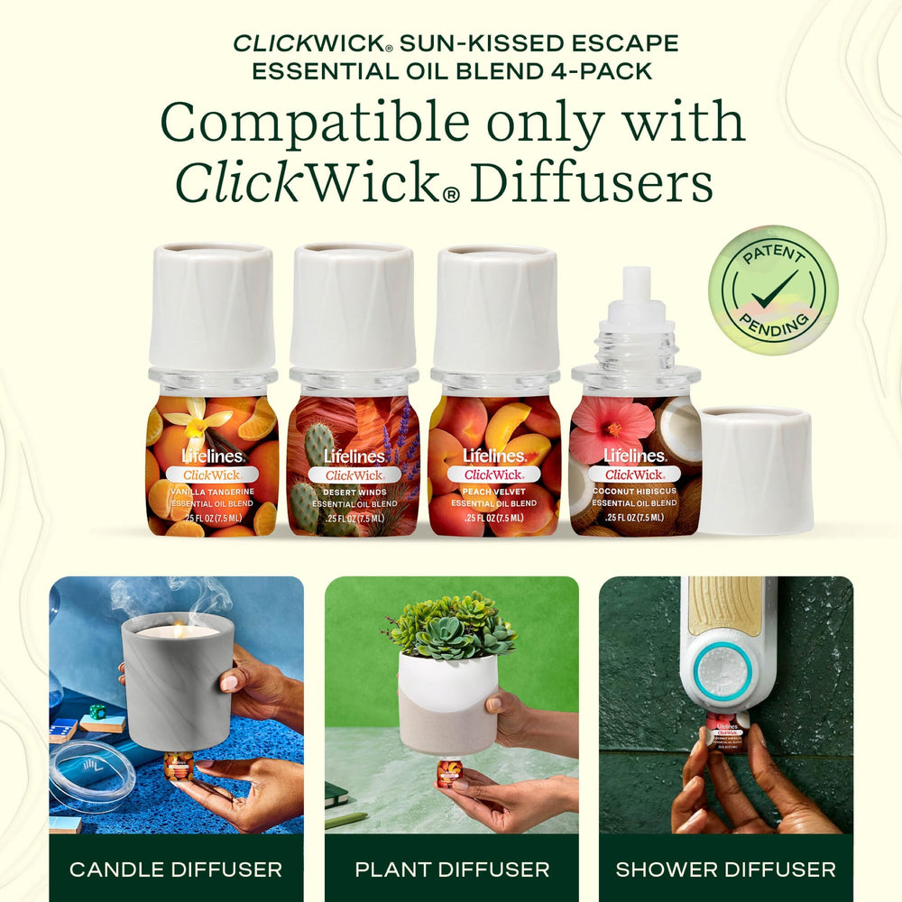 Lifelines ClickWick Sun-Kissed Escape peach velvet bottle fills spaces with uplifting warmth