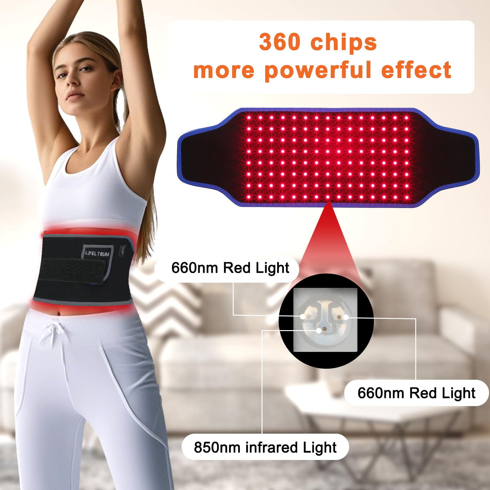 Generic Lifelt8um belt around abdomen for comfortable, hands-free relief.