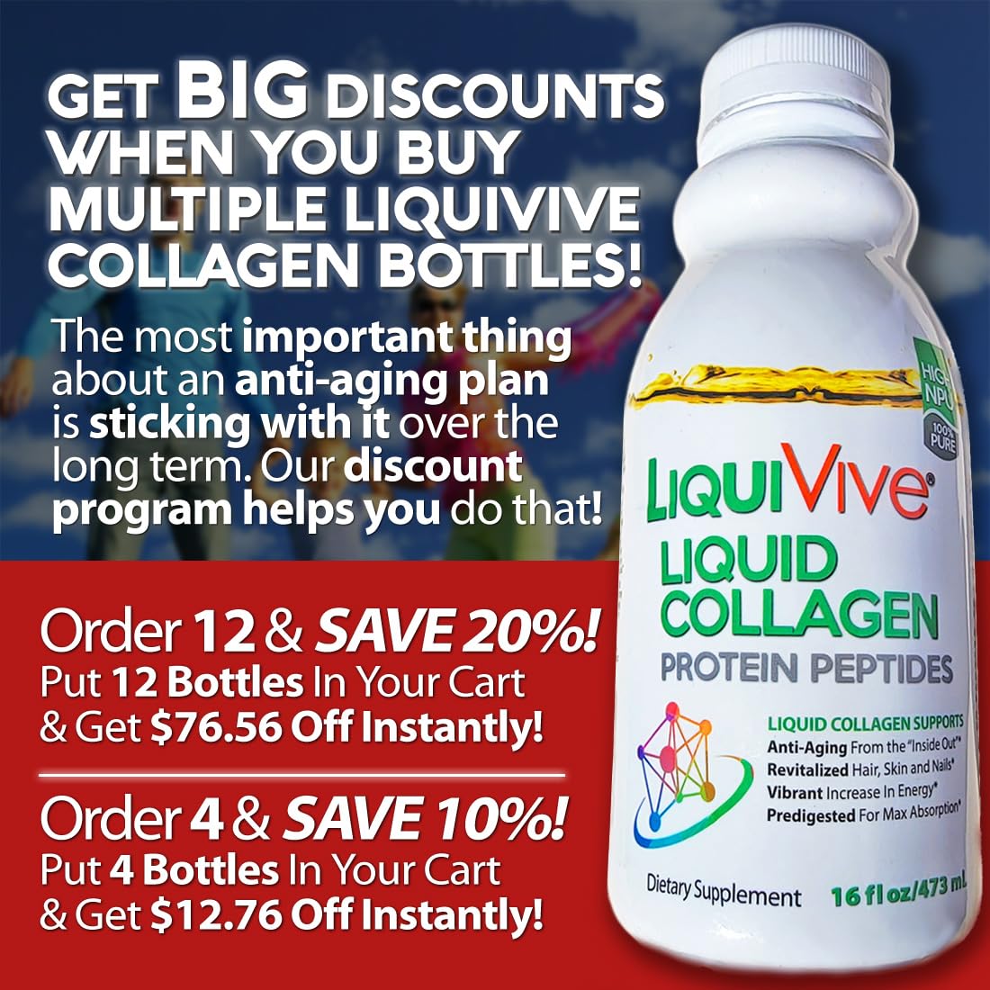 Life Miracle LiquiVive bottle label close-up highlights hydrolyzed collagen formula.