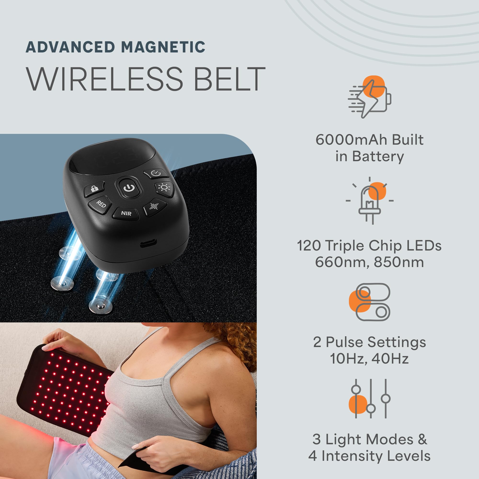 LifePro belt enables knee and full body light therapy sessions for recovery.