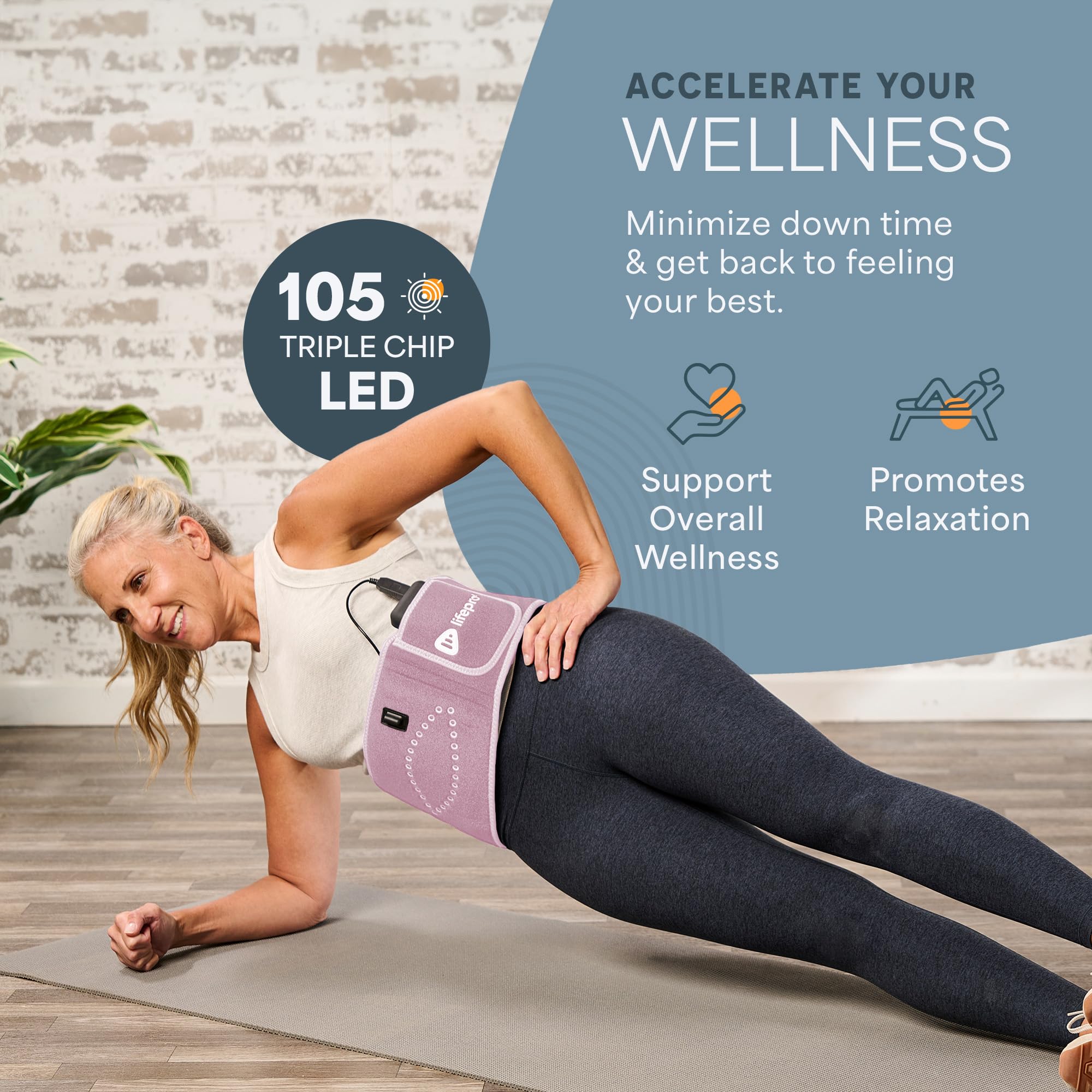 LifePro red light therapy belt at the desk for on the go wellness sessions.