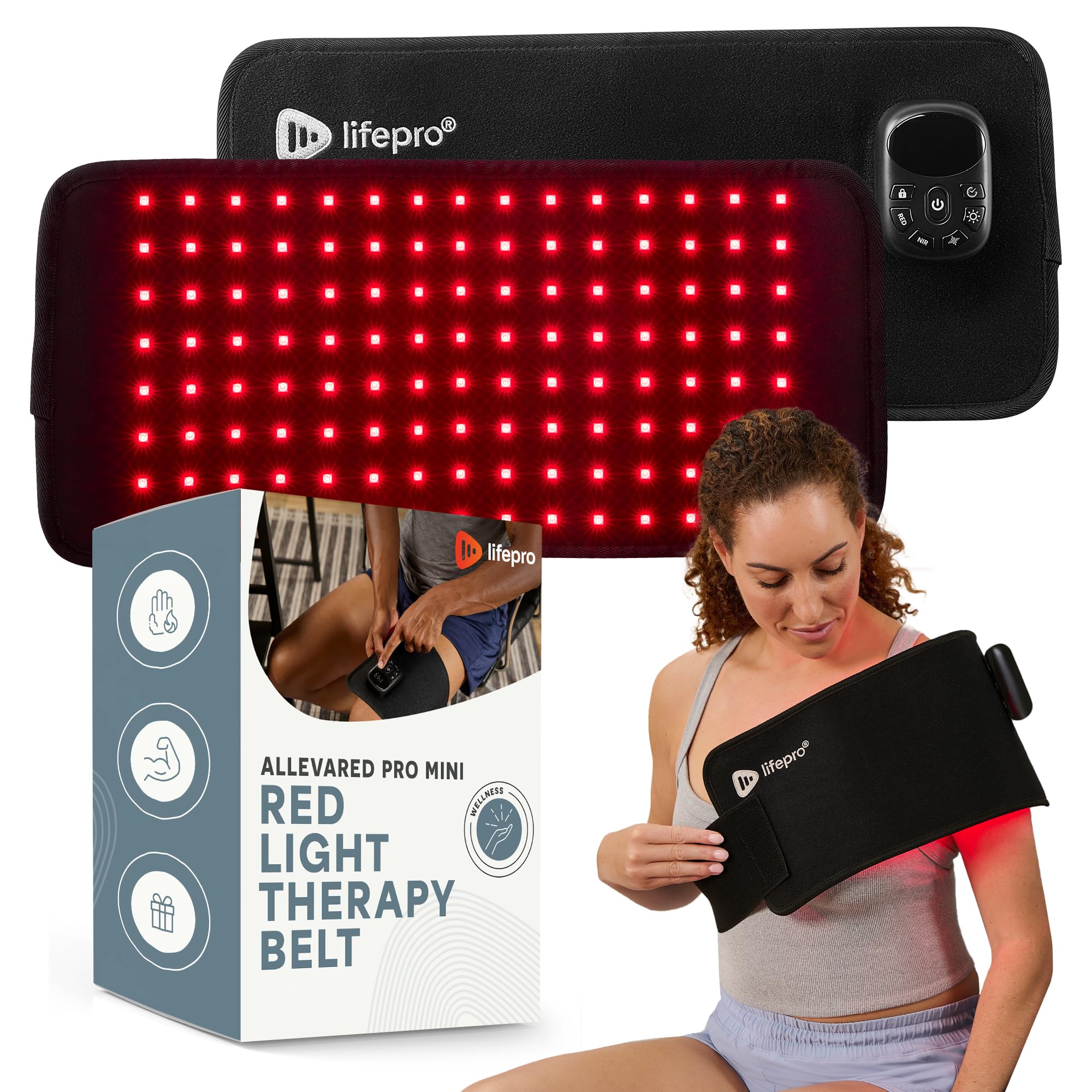 LifePro red light therapy belt on back for targeted comfort and recovery.