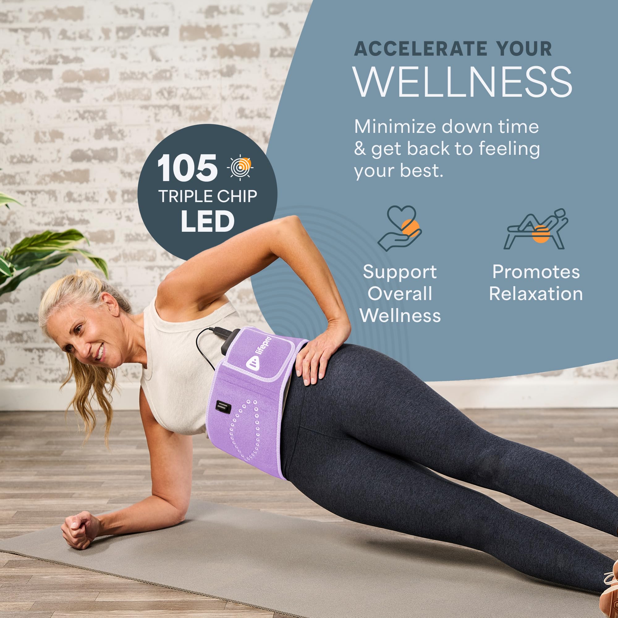 LifePro red-light therapy belt positioned on shoulder for soothing relaxation.