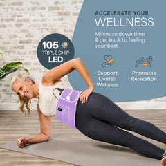LifePro red-light therapy belt positioned on shoulder for soothing relaxation.