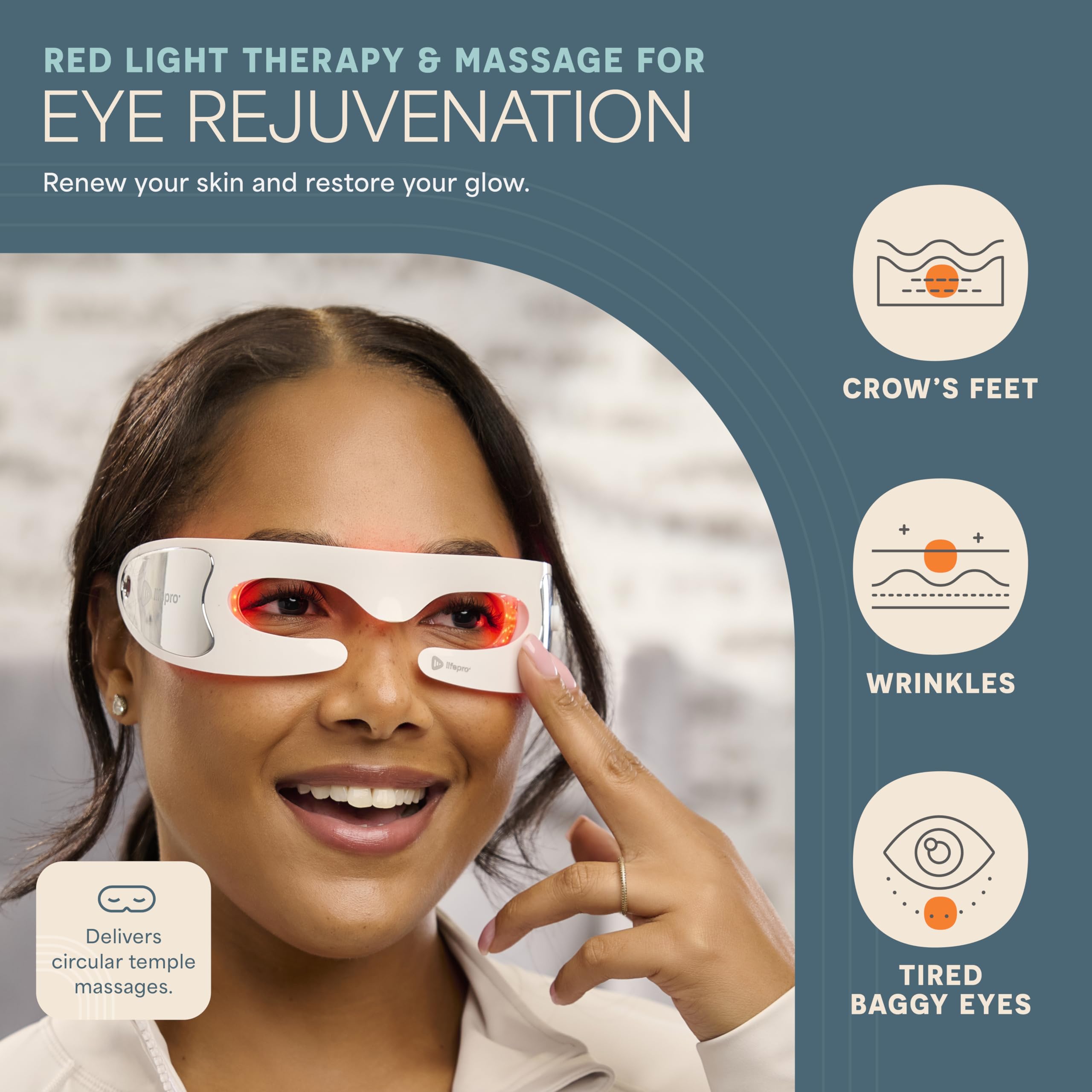 LifePro Rejuvaglow eye mask side view showing ergonomic fit over contours